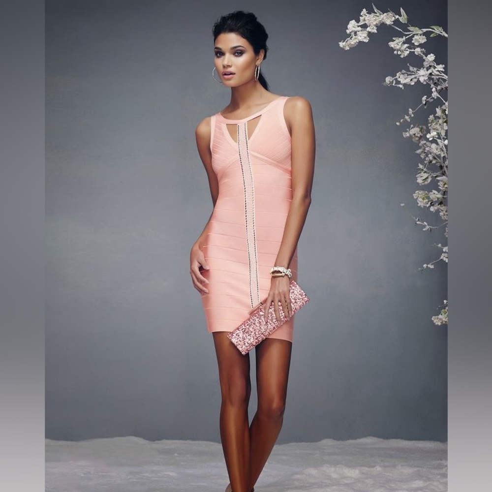 Bebe embellished bandage dress peach